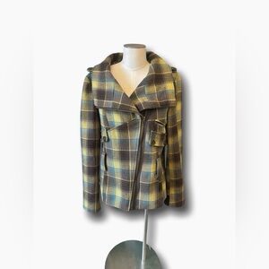 Daytrip Plaid Asymmetrical Pea Coat